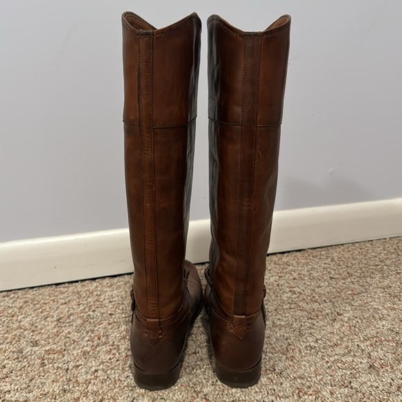 FRYE MELISSA BELTED TALL BOOTS SHOE LEATHER RIDING EQUESTRIAN LIGHT COGNAC 8.5 - Picture 3 of 5
